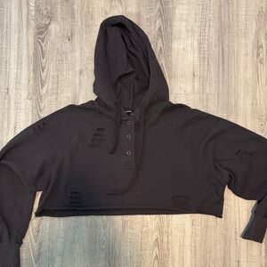 Forever 21 Black Distressed Cropped Hoodie